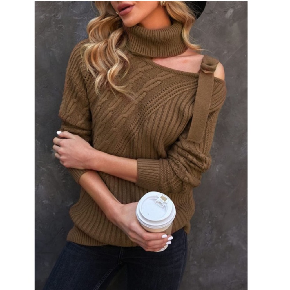 Cold Shoulder Knit Turtleneck Sweater